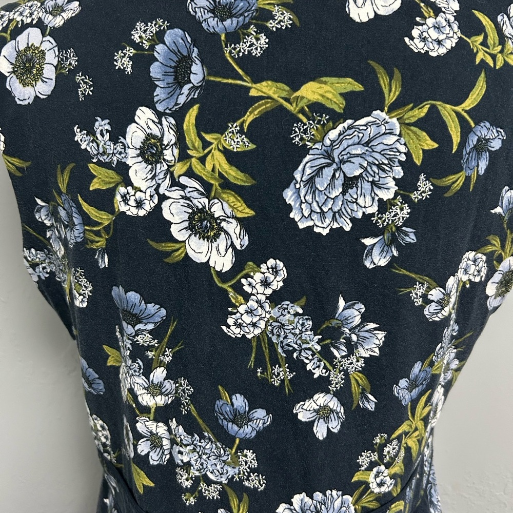 J Jill Womens Wearever Collection Dress Sz M Blue Floral Print Sleeveless Event - Picture 3 of 5